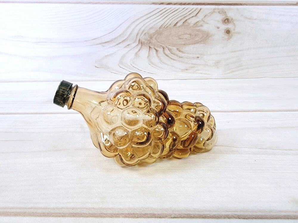 Vintage Amber Glass Grape Cluster Bottles Decanter Italy With Lid